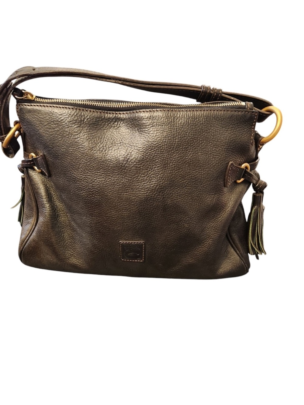 Dooney & Bourke Dark Brown Leather Shoulder Bag with Tassel